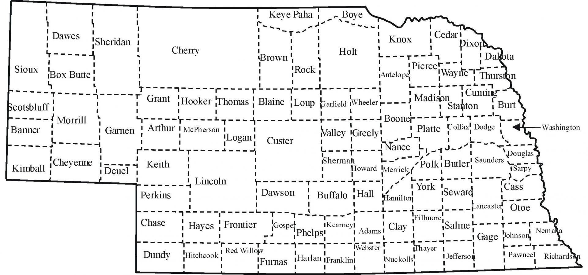 map of counties in Nebraska
